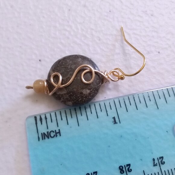 Plum Jasper & Agate! Short Wire Wrapped Coin Earrings | Classy Business Casual - Picture 6 of 8